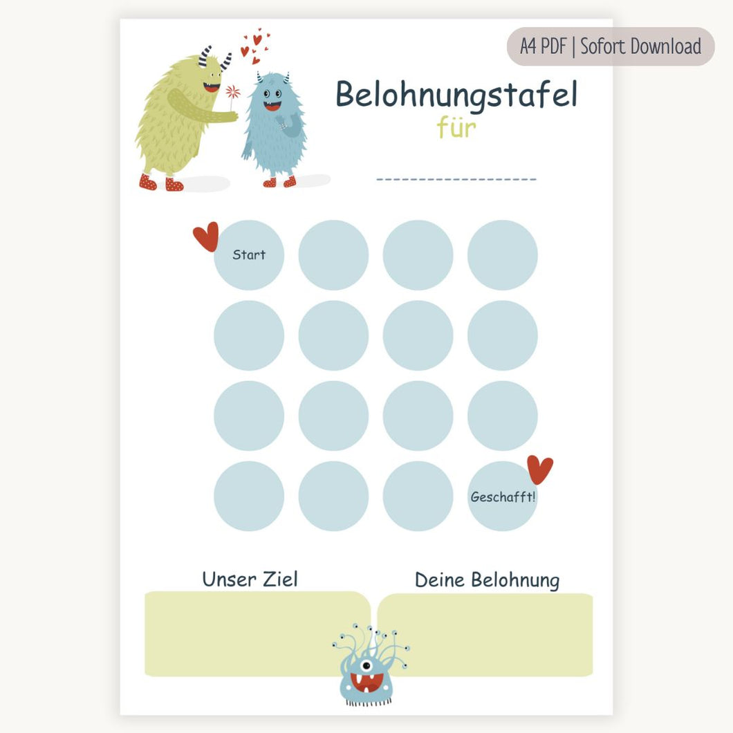 Belohnungstafel Kinder PDF | Monster