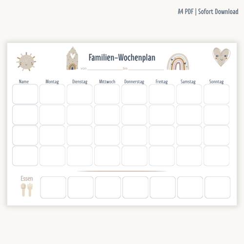 Familien-Wochenplan A4 PDF | Skandi
