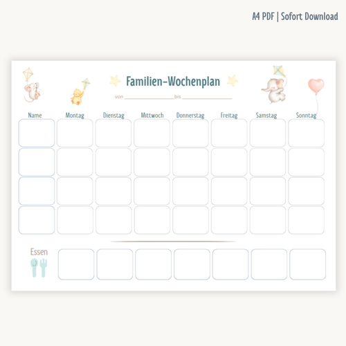 Familien-Wochenplan A4 PDF | Sweet Kids