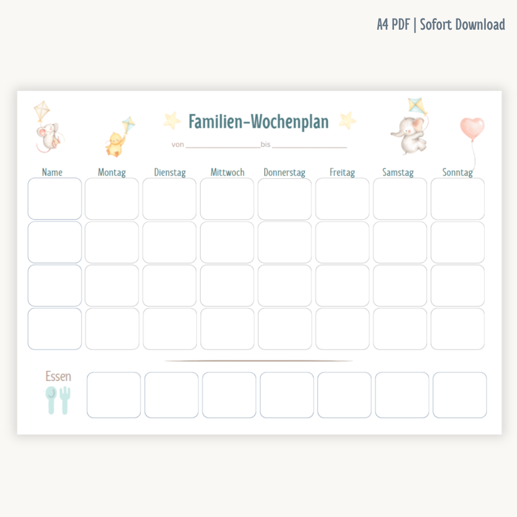 Familien-Wochenplan A4 PDF | Sweet Kids